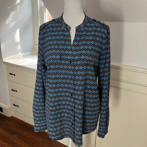 Calvin Klein, Size: S (US 4), lightweight blue zig-zag blouse